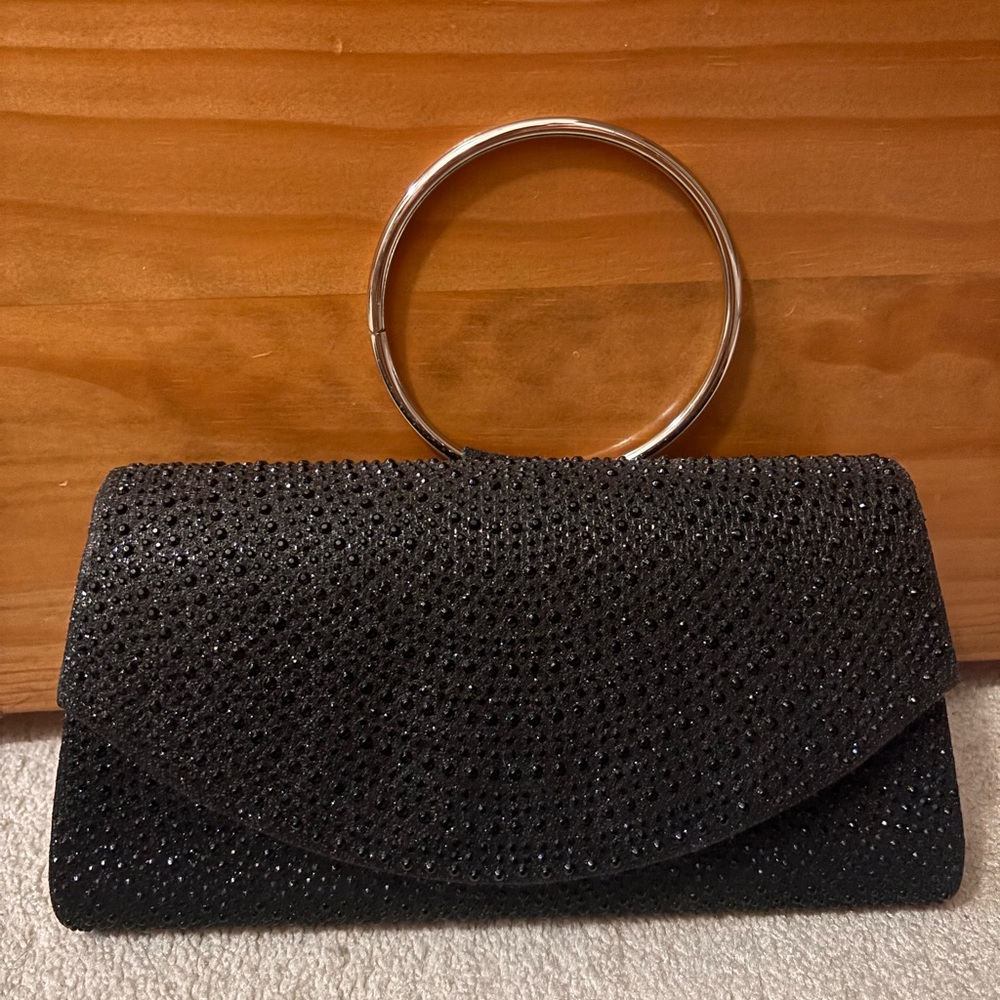 Elegant Black Clutch with Silver Handle